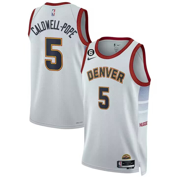 Men's Denver Nuggets #5 Kentavious Caldwell-Pope White 2023 Draft Icon Edition Stitched Basketball Jersey Men's Denver Nuggets #5 Kentavious Caldwell-Pope White 2023 Draft Icon Edition Stitched Basketball Jersey